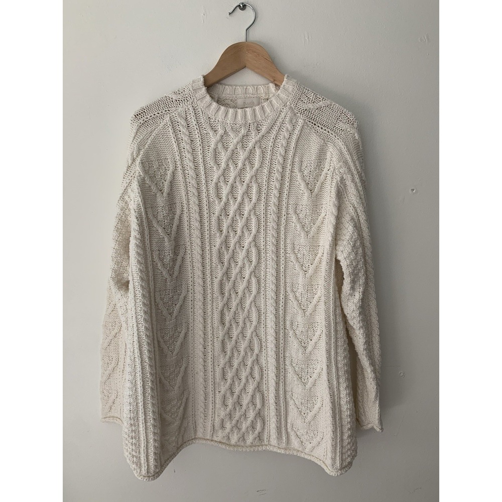 Nuuds Fisherman Sweater Sz S Ivory Cozy Soft Pullover Roll Hem